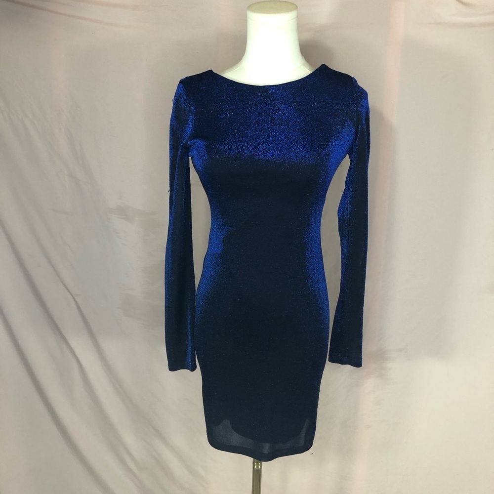 by & by Navy Shimmer Long-Sleeve Bodycon Dress